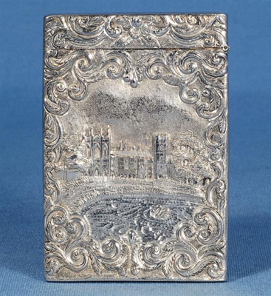 A good William IV silver double sided castle top card case H: 95mm/3 3/4 W: 65mm WEIGHT: 68grms/2.4ozs